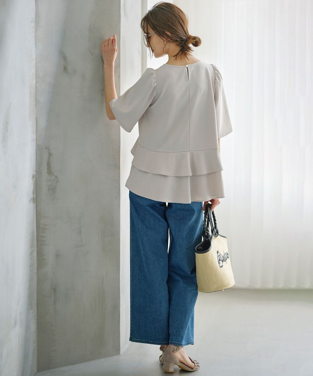 組曲 L 【接触冷感・吸湿・UVカット】ジョーゼットジャージーフリルブラウス 