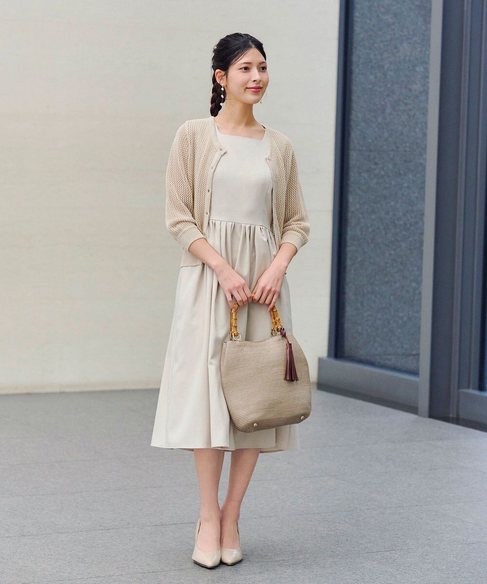 Tiaclasse L 【新色追加・洗える】パフスリーブ透かし編みニットカーディガン 