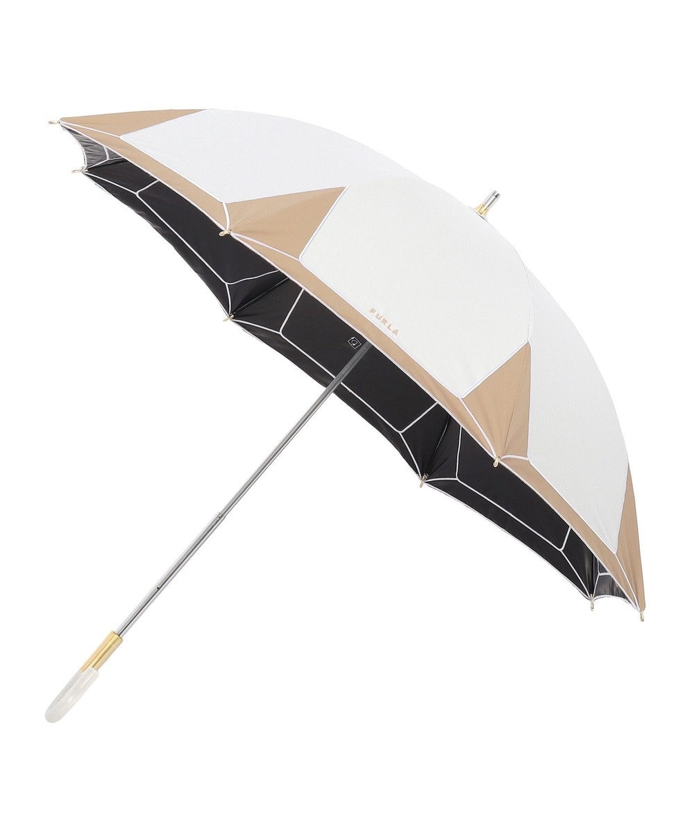 MOONBAT 【フルラ （FURLA）】晴雨兼用日傘 長傘 バイカラーロゴ刺繍 一級遮光 UV ホワイト