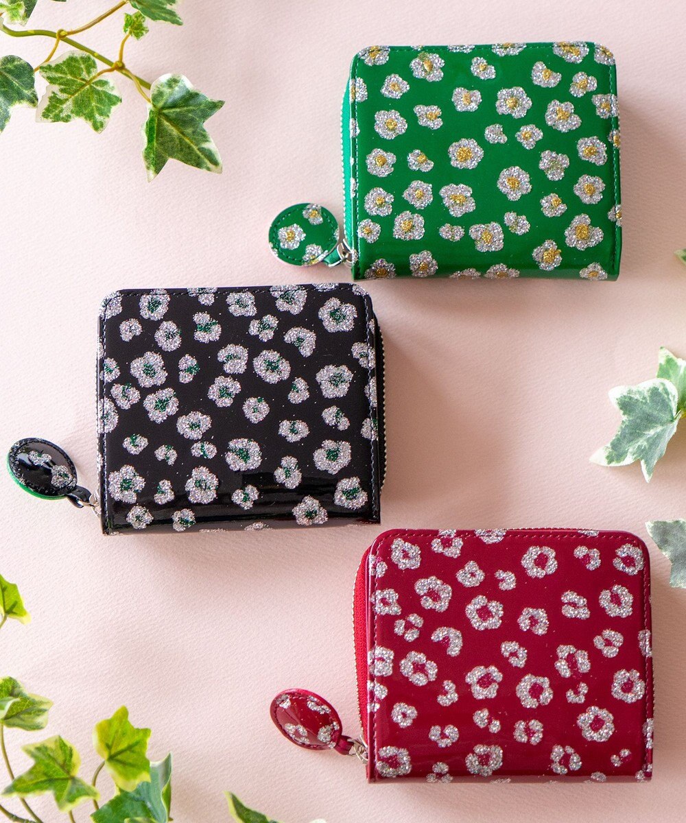 tsumori chisato CARRY グリッターフラワー ラウンドファスナー 2つ折り財布 