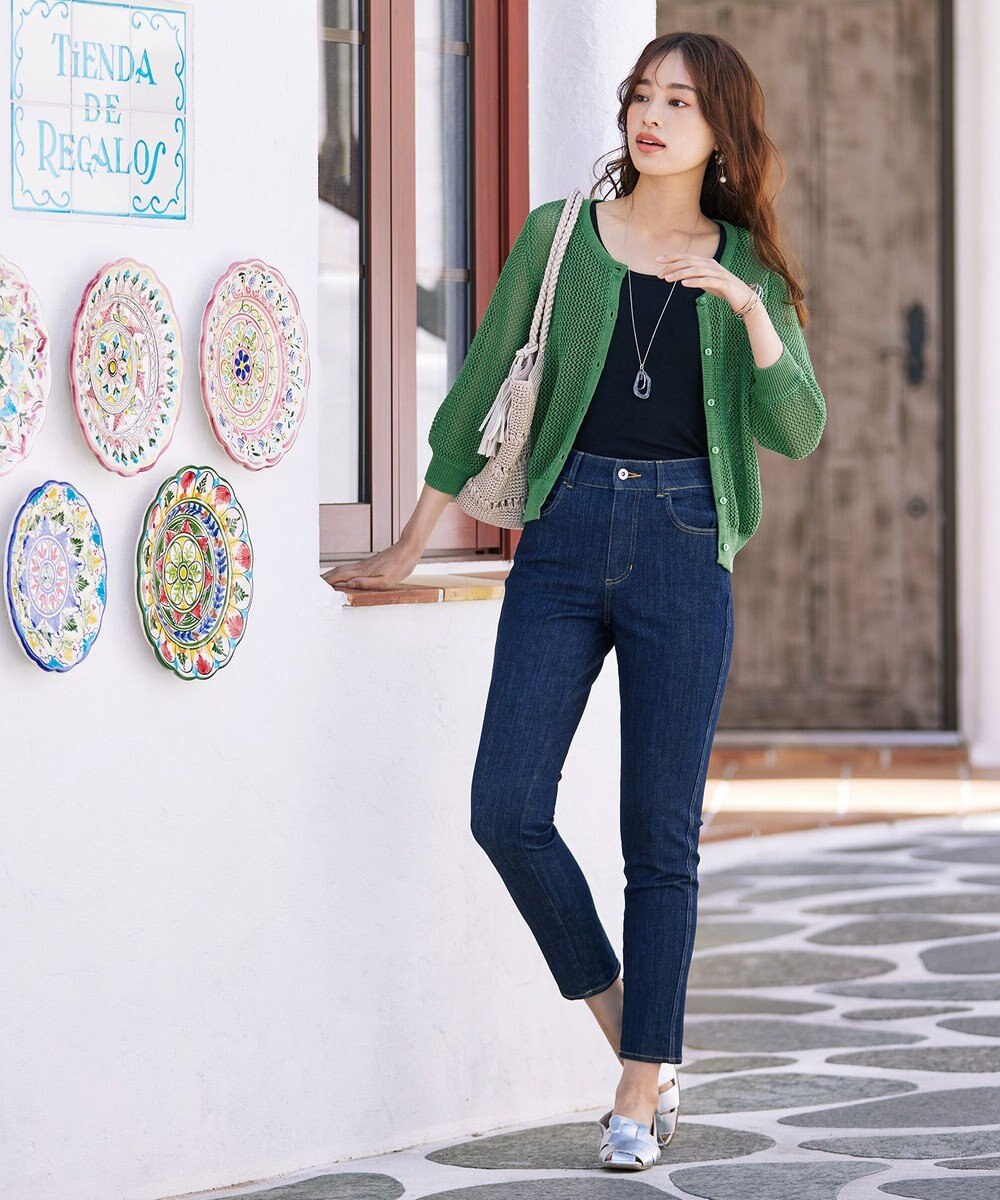 Tiaclasse L 【新色追加・洗える】パフスリーブ透かし編みニットカーディガン 