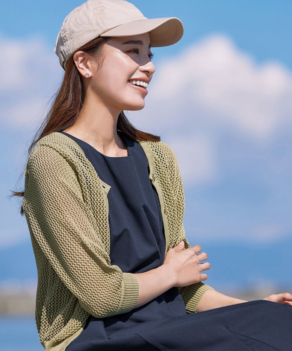 Tiaclasse L 【新色追加・洗える】パフスリーブ透かし編みニットカーディガン 