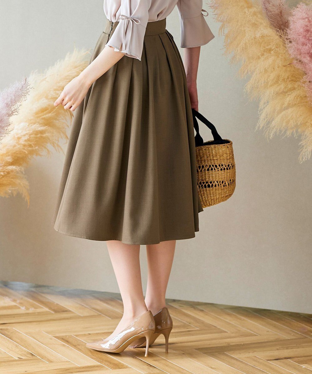 Tiaclasse 【洗える】体型カバーも叶う麻調フレアタックスカート 