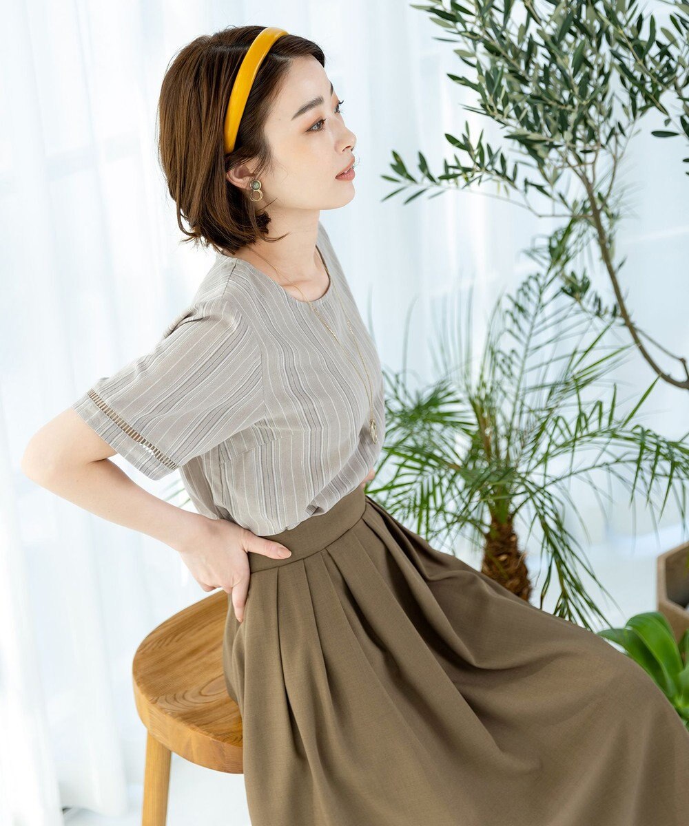 Tiaclasse 【洗える】体型カバーも叶う麻調フレアタックスカート 