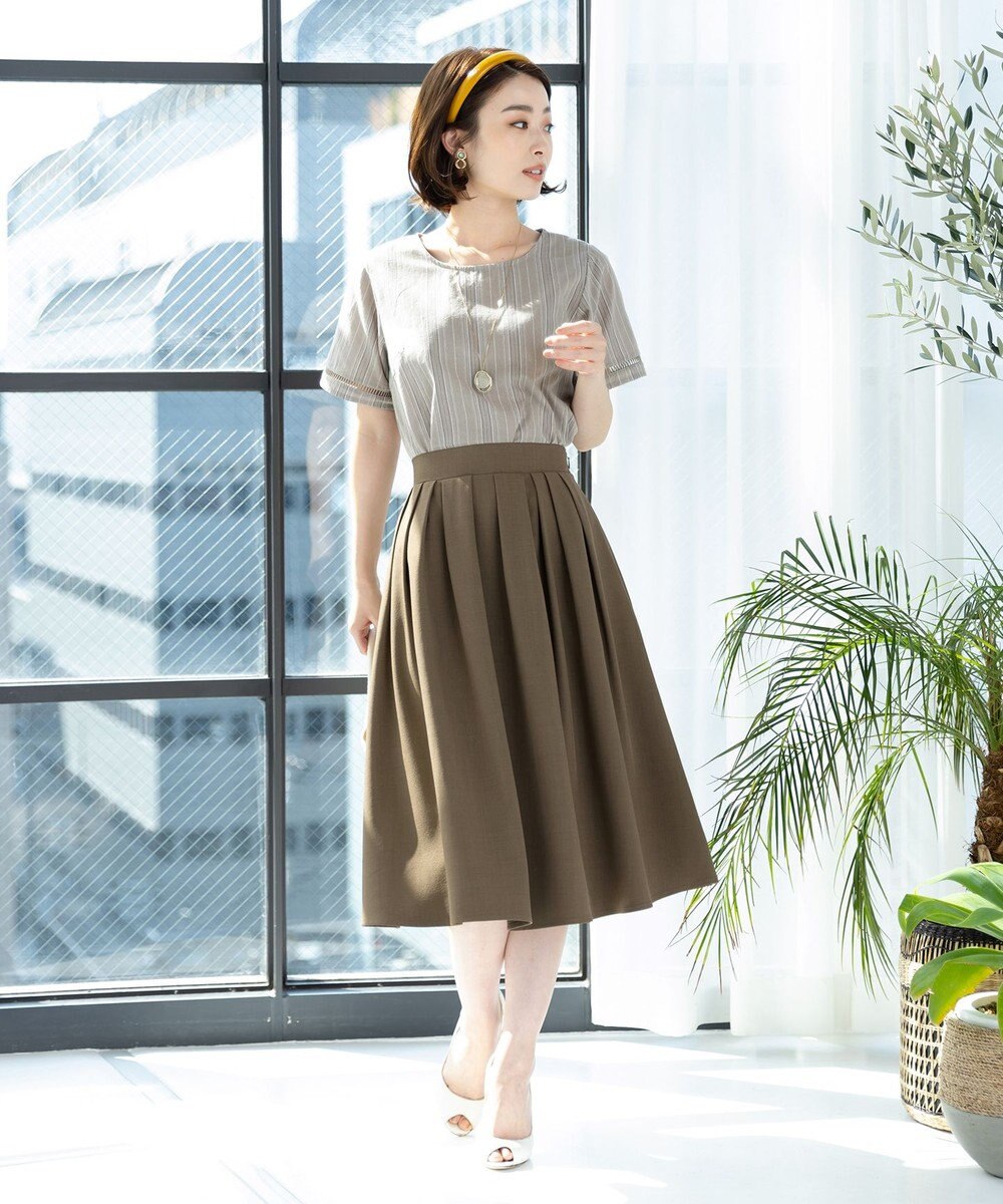 Tiaclasse 【洗える】体型カバーも叶う麻調フレアタックスカート 