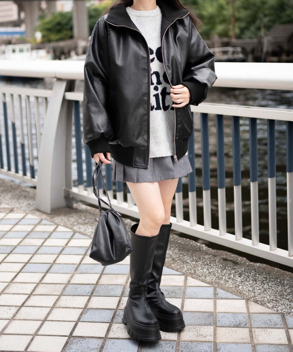 WEGO ヴィンテージライクFレザーRVブルゾン 