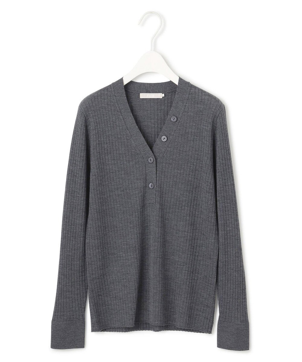 ICB 【洗える】エクストラファインメリノリブ ヘンリーネック プルオーバー 