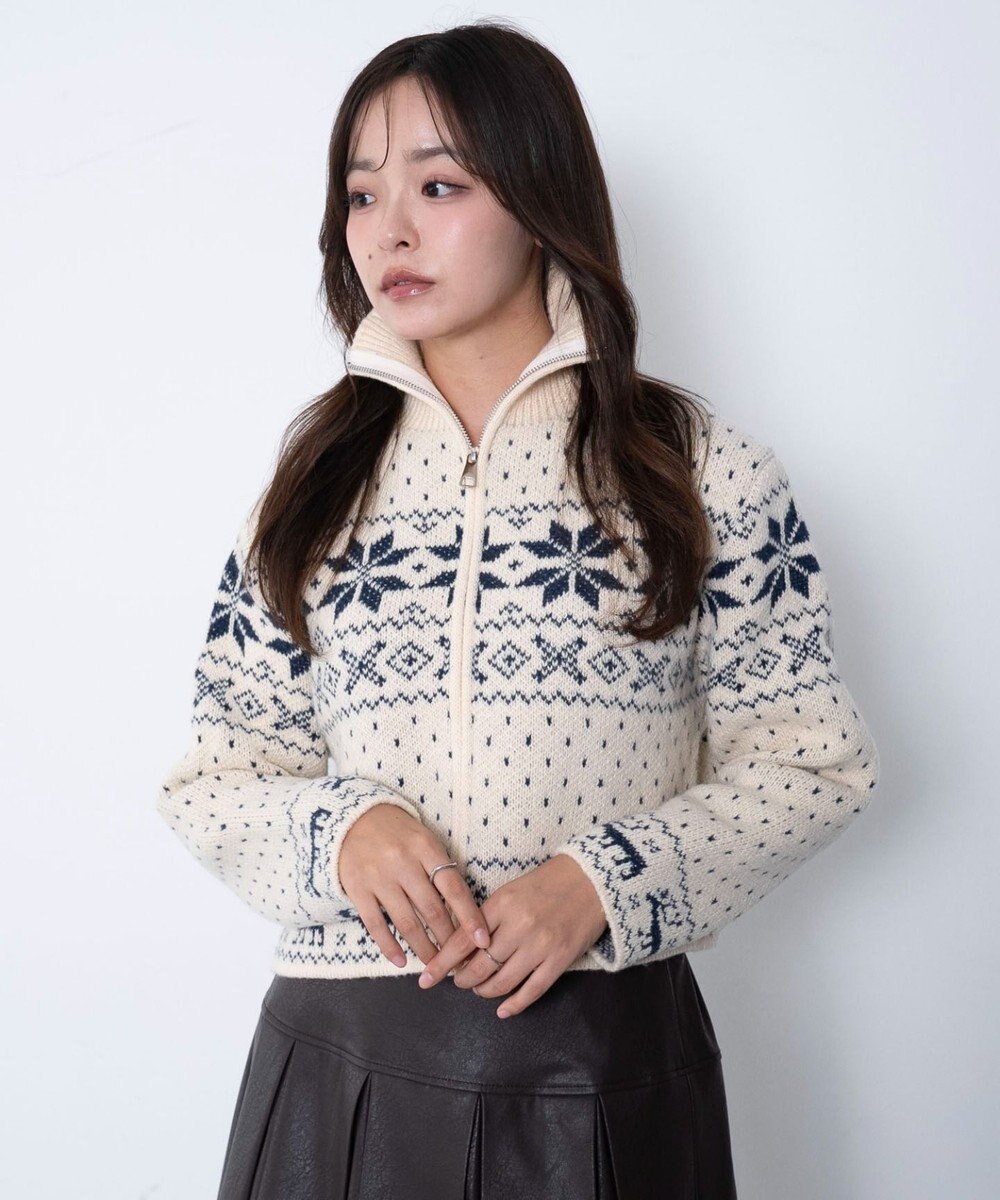 WEGO ユキガラダブルジップカーデ 