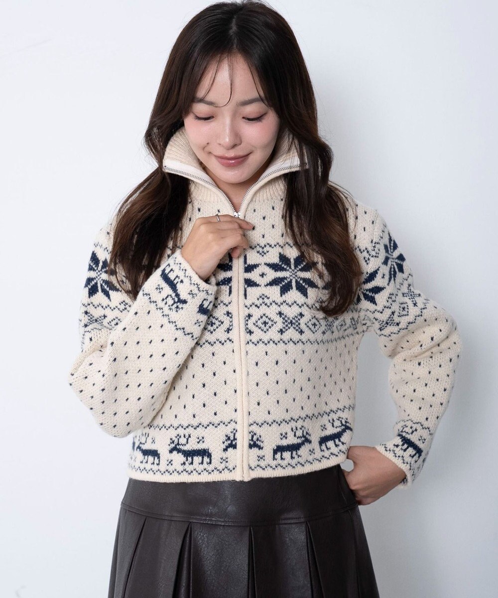 WEGO ユキガラダブルジップカーデ 