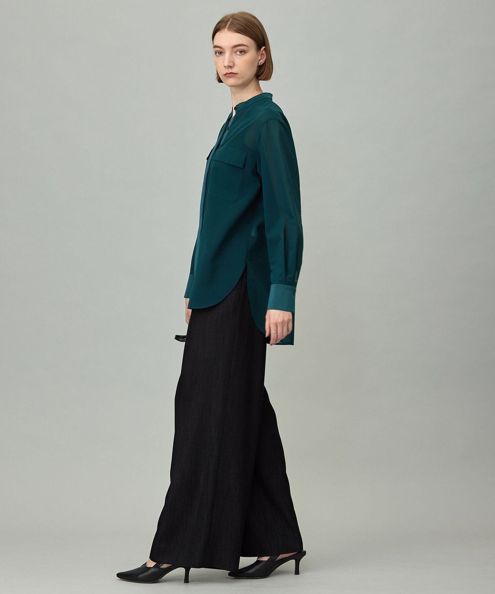 ICB 【洗える】シアーボイル バンドカラーシャツ 