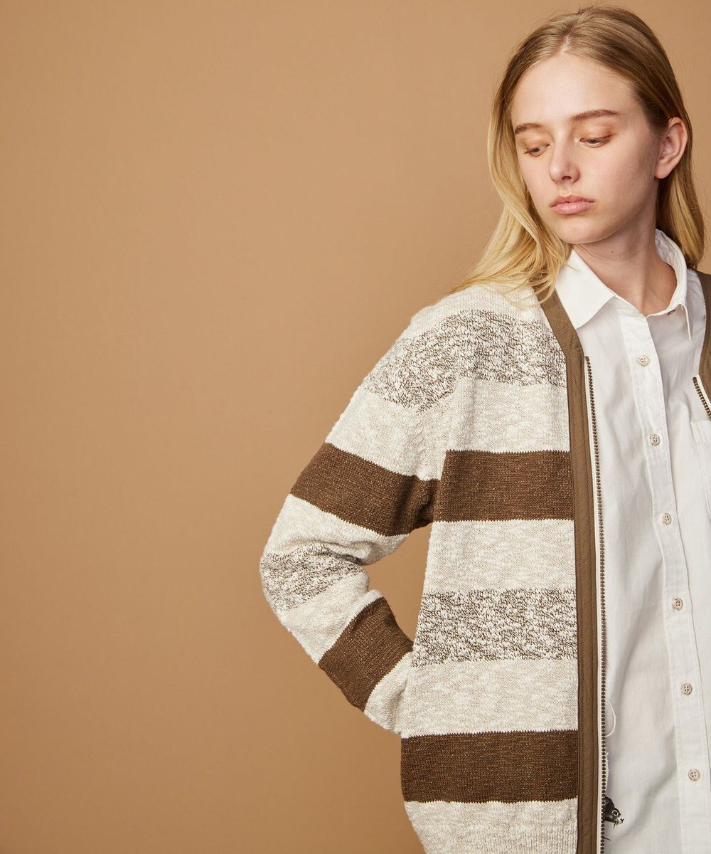 JOSEPH ABBOUD MOUNTAIN 【イタリア糸使用】 コットンスラブボーダー Vネック カーディガン 