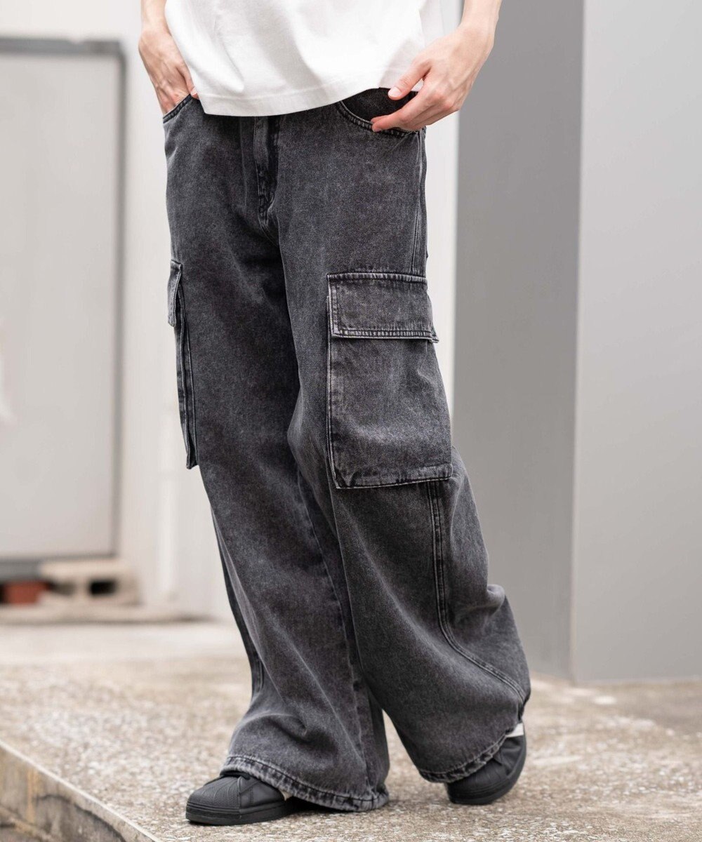 WEGO ローライズバギーフレアデニムカーゴパンツ 
