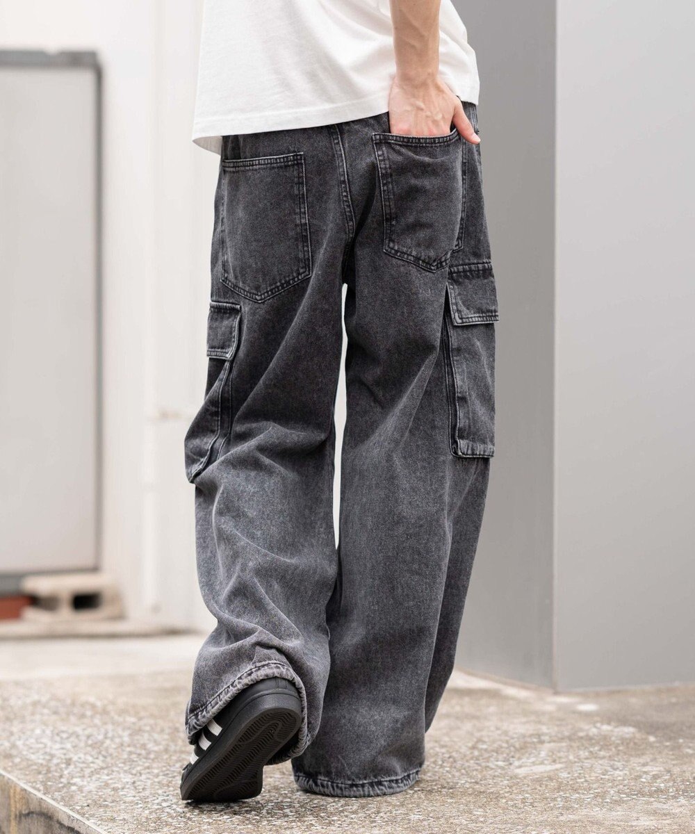 WEGO ローライズバギーフレアデニムカーゴパンツ 