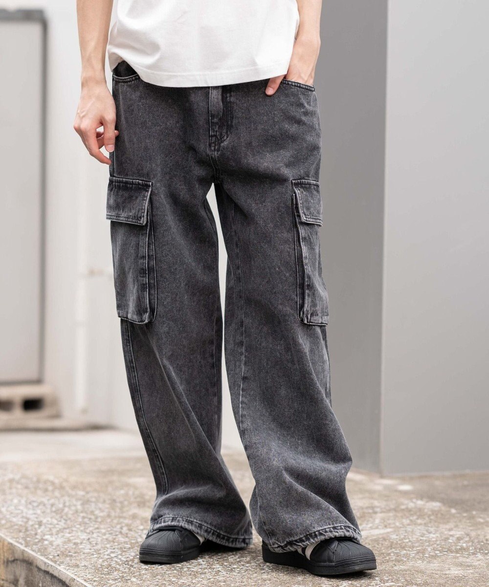 WEGO ローライズバギーフレアデニムカーゴパンツ 