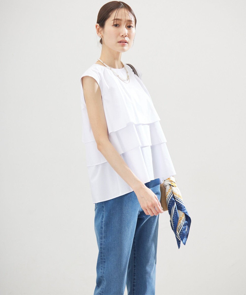組曲 【WEB限定】コットンレーヨンシャーティングノースリーブ ブラウス 