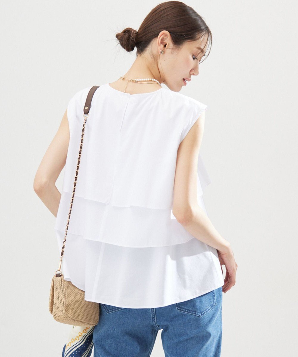 組曲 【WEB限定】コットンレーヨンシャーティングノースリーブ ブラウス 