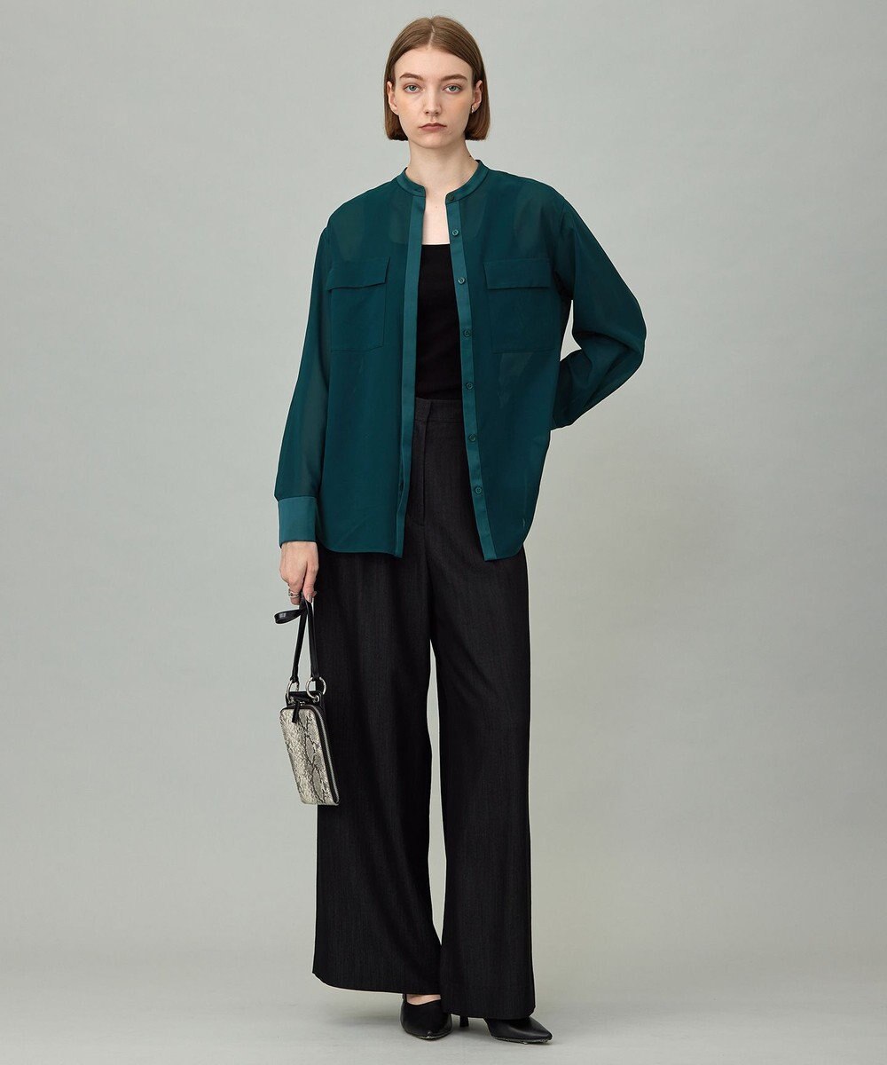 ICB 【洗える】シアーボイル バンドカラーシャツ 