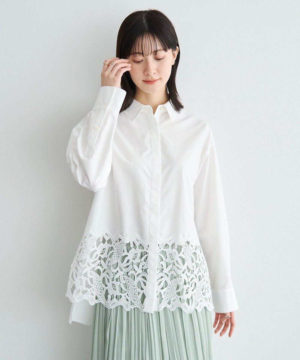 YECCA VECCA レースヘムロングシャツ 