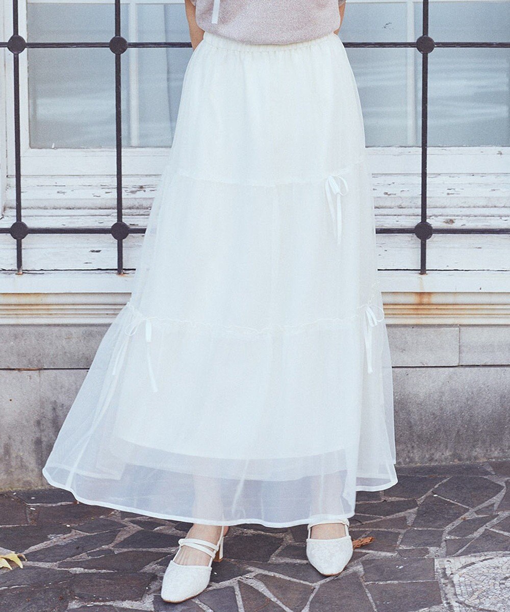 earth music&ecology リボンチュールティアードスカート 