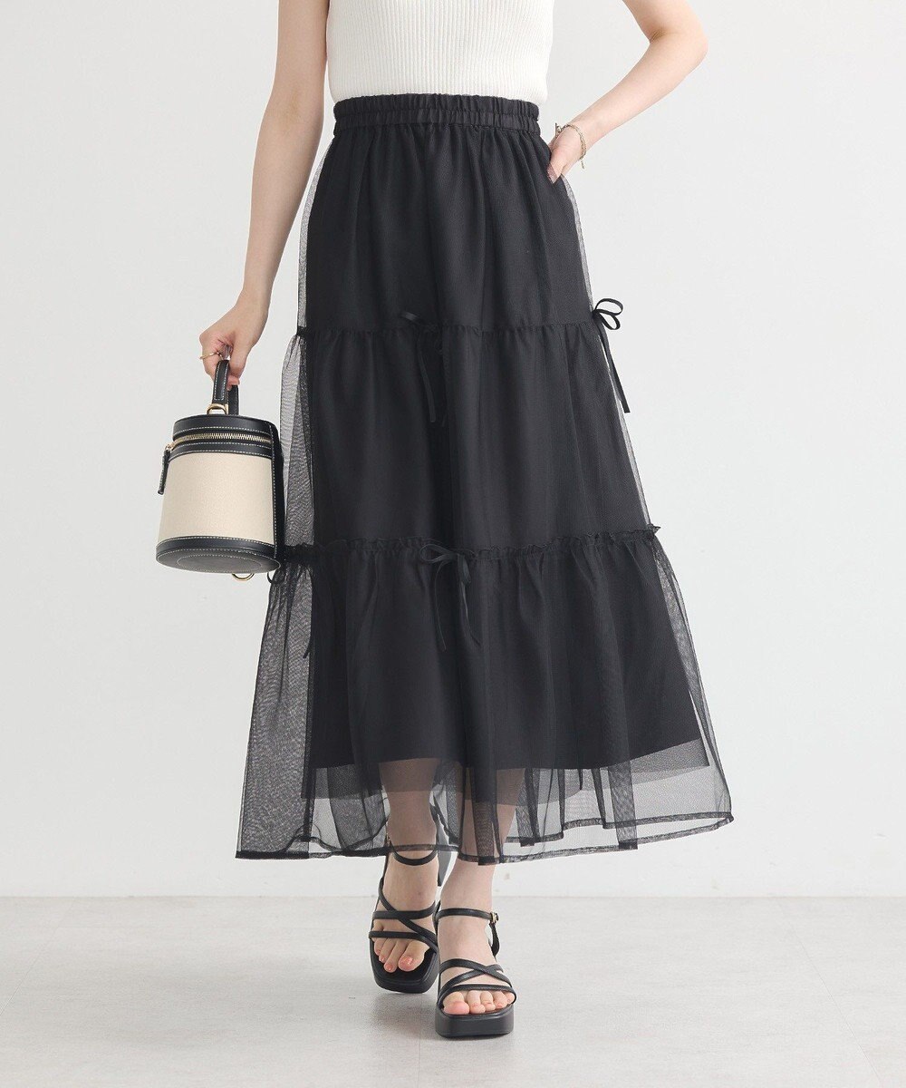 earth music&ecology リボンチュールティアードスカート 