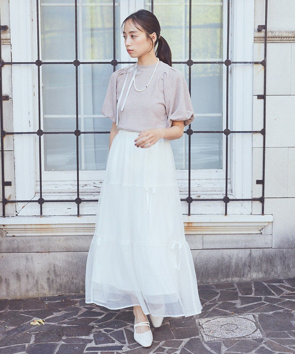 earth music&ecology リボンチュールティアードスカート 