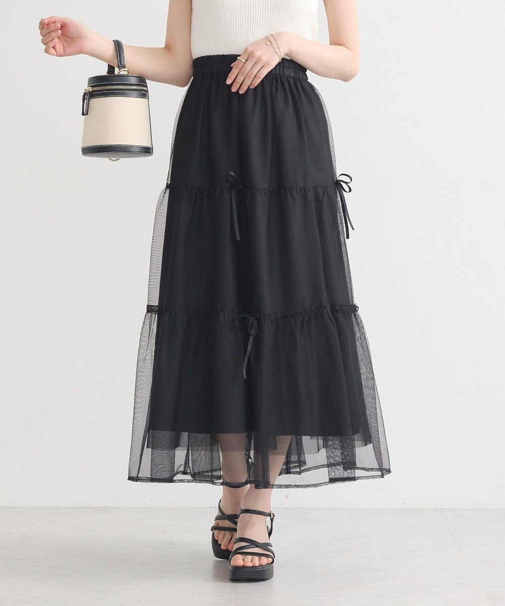 earth music&ecology リボンチュールティアードスカート 