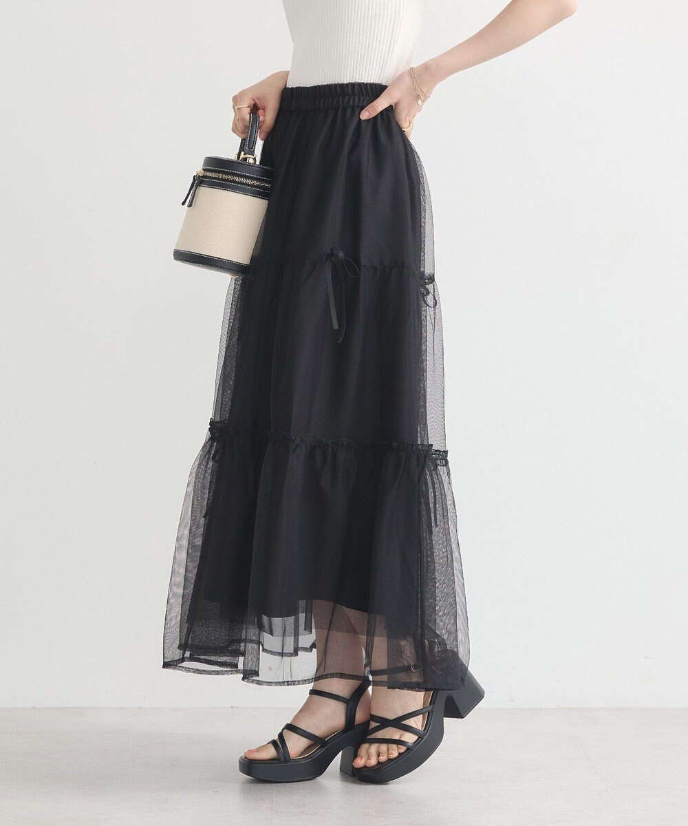 earth music&ecology リボンチュールティアードスカート 