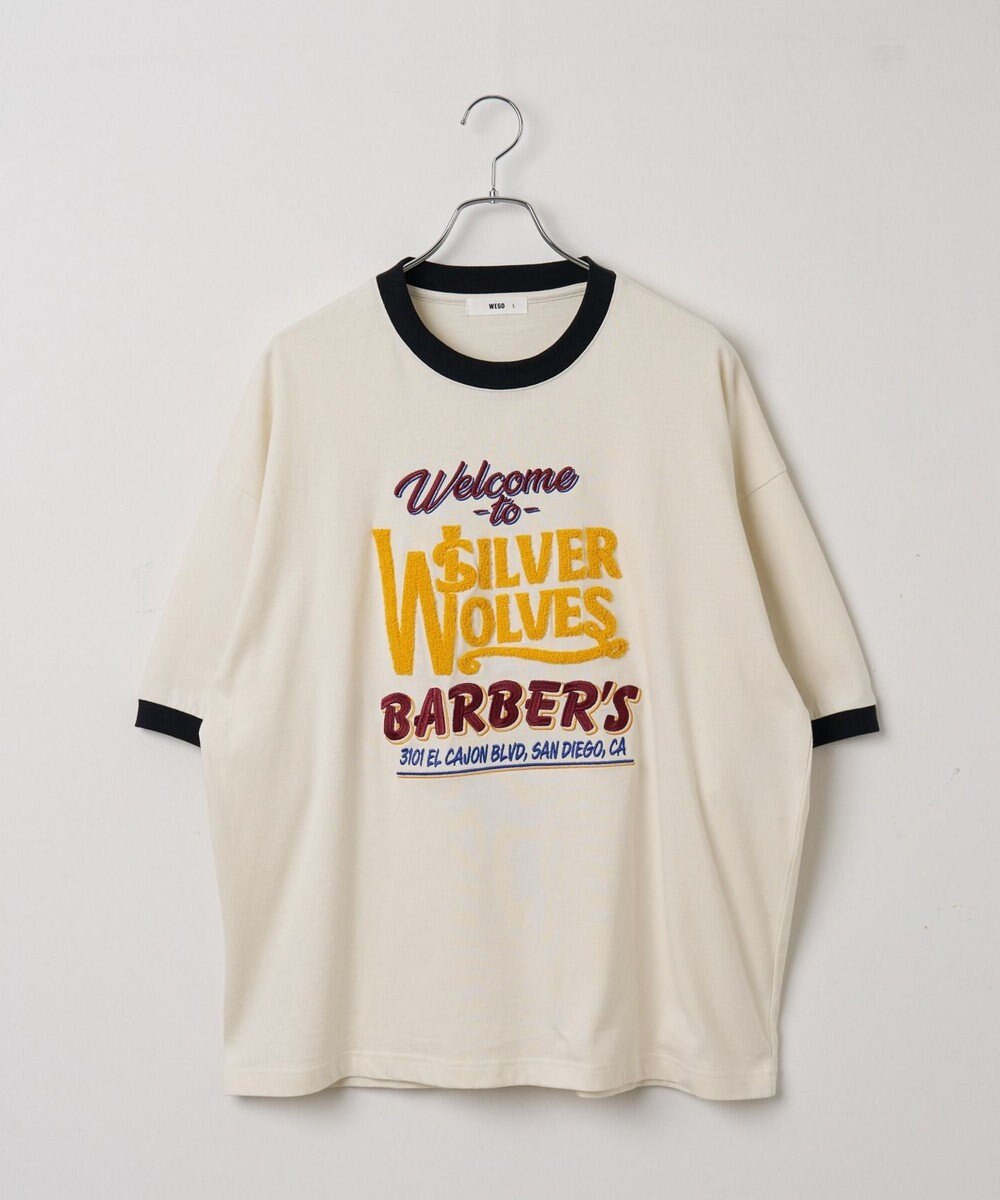 WEGO モチーフ刺繍リンガーT 