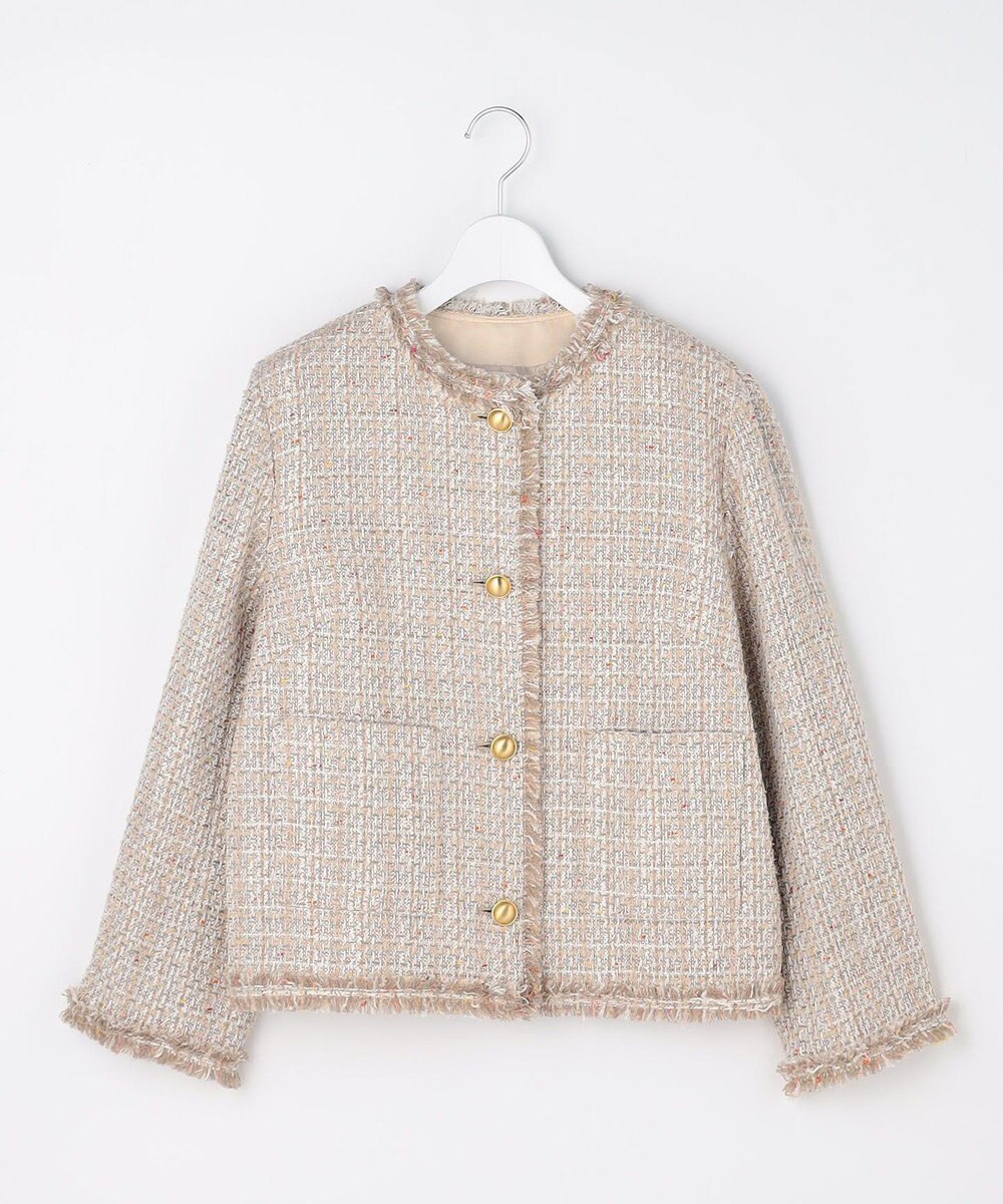 自由区 ファンシーノットツイードノーカラー ジャケット 