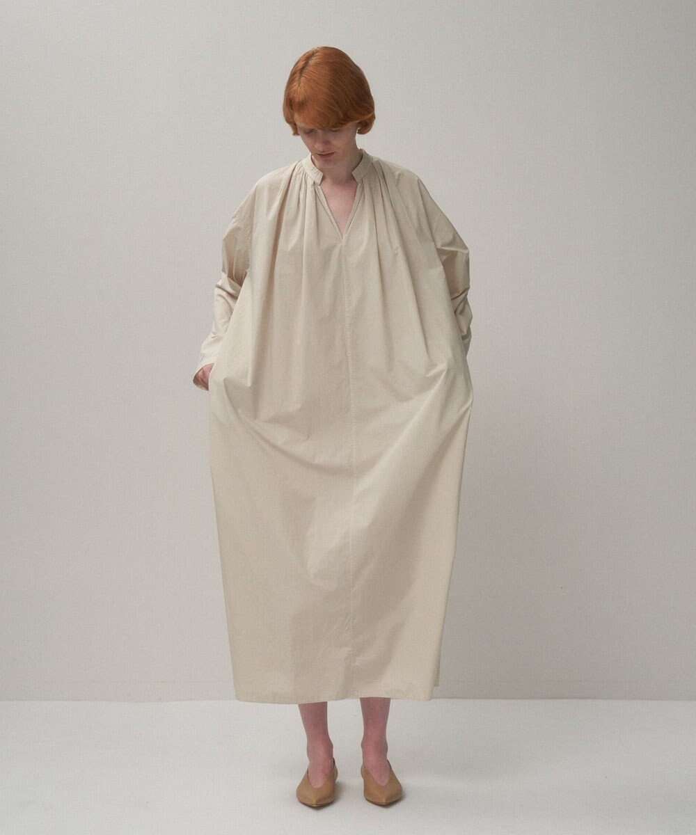 ATON NATURAL DYED COTTON LAWN | タックロングスリーブドレス 