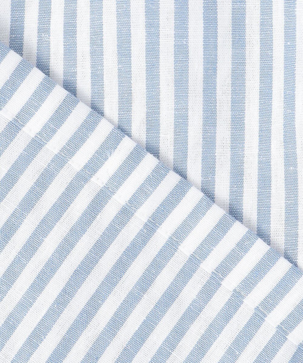 J.PRESS LADIES 【洗える・接触冷感・吸水速乾】麻STRIPE バンドカラー シャツ ブラウス 