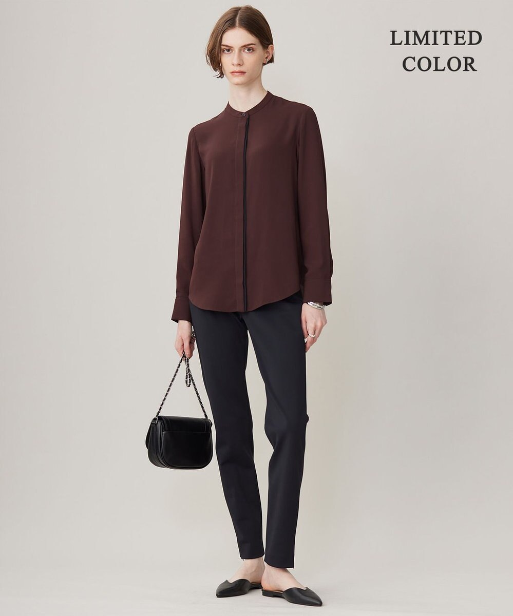 ICB L 【接触冷感・UVケア・速乾・洗える】BackSatinAmunzen バンドカラーブラウス 