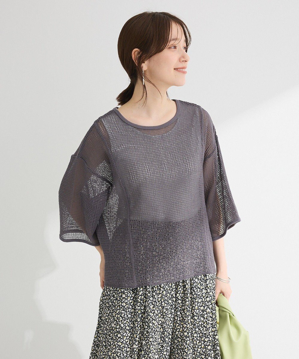 Green Parks 七分袖コットンメッシュラグラントップス 