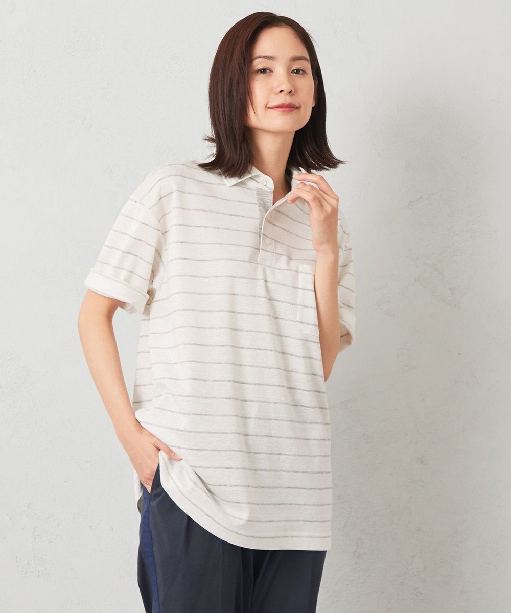 JOSEPH ABBOUD MOUNTAIN 【SPACE／UNISEX】クイックドライ リネンハニカムボーダーポロシャツ 