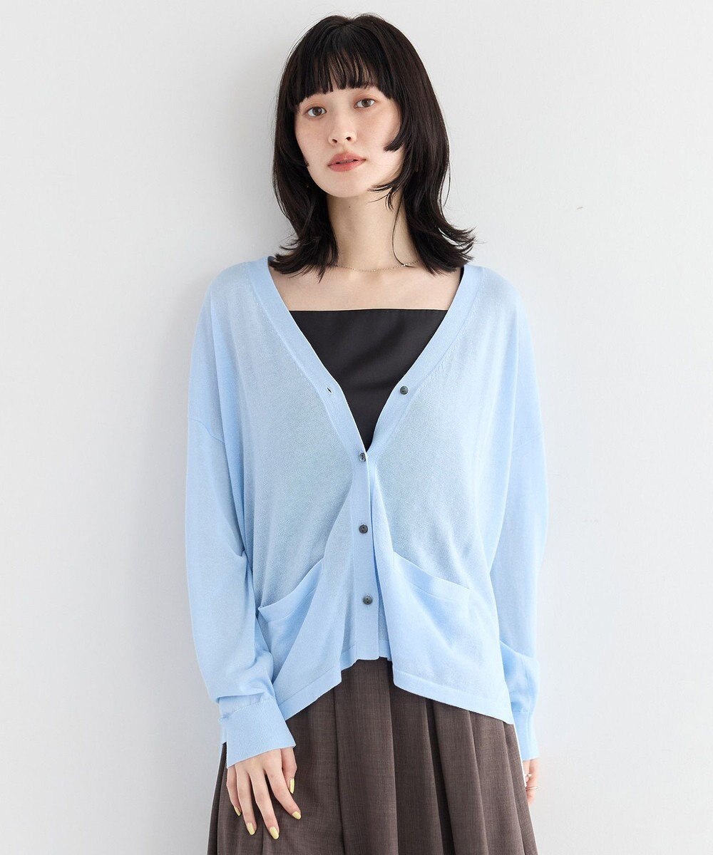 YECCA VECCA ハイゲージミドル丈Vネックカーディガン 