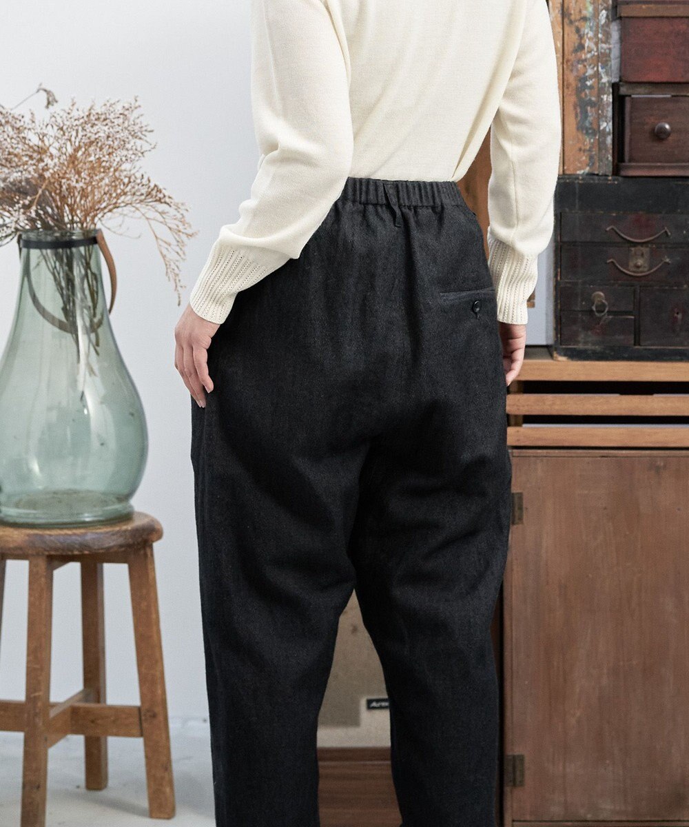 muuc 〈軽やかな尾州産リネンウール〉スラックスパンツ  　ロングシーズン 秋冬春 後ろウエストゴム有り ゆったりシルエット セットアップ可能  裏地有り 