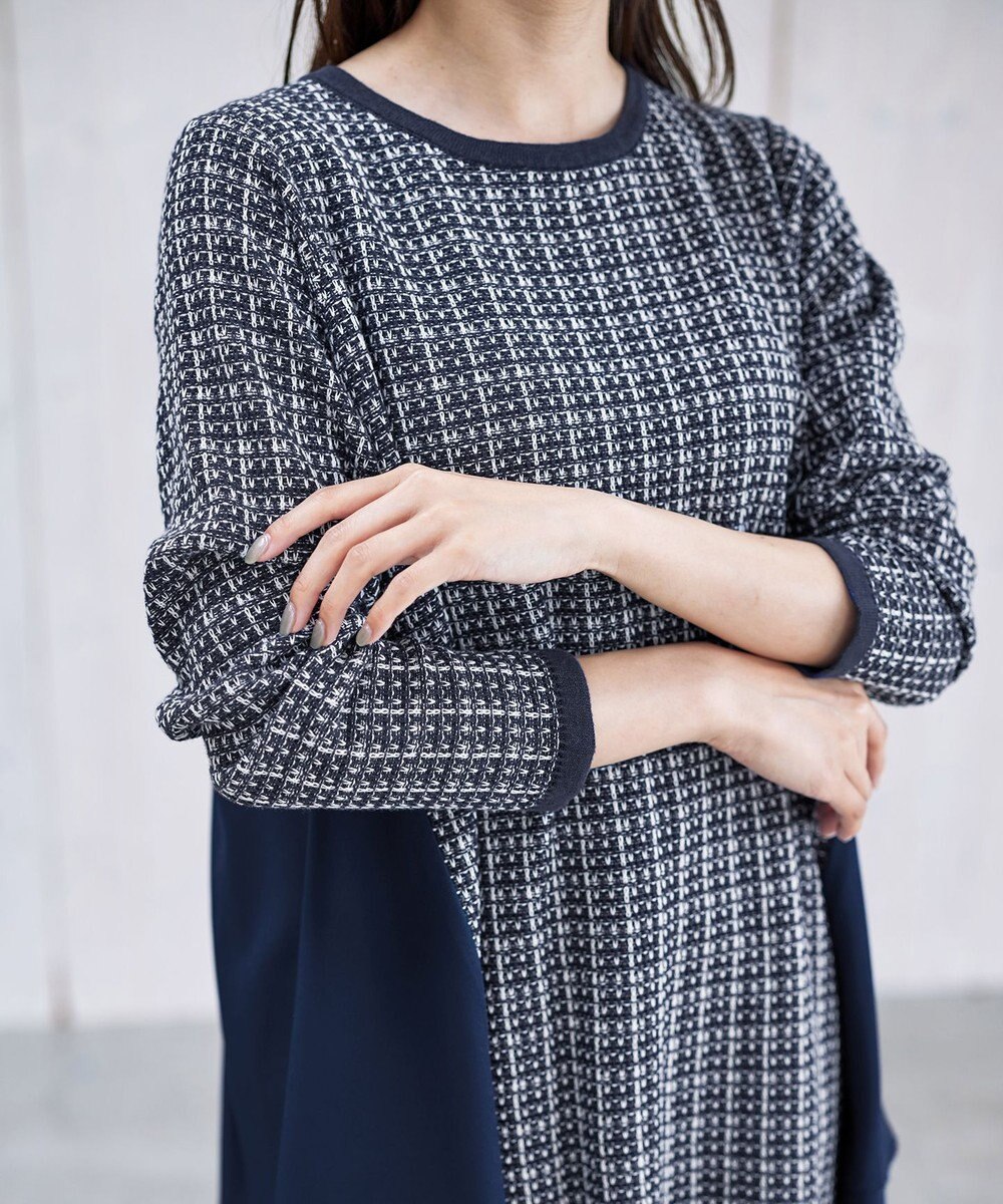 Tiaclasse 【洗える】ツイード2段フレアチュニックブラウス 