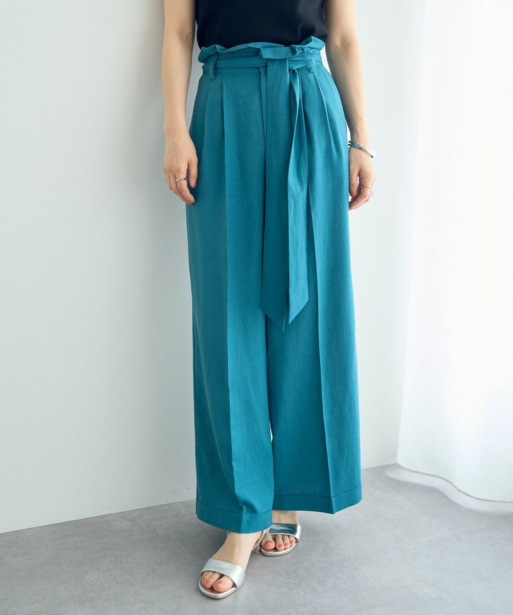 YECCA VECCA ベルテッドリネン混ワイドパンツ 