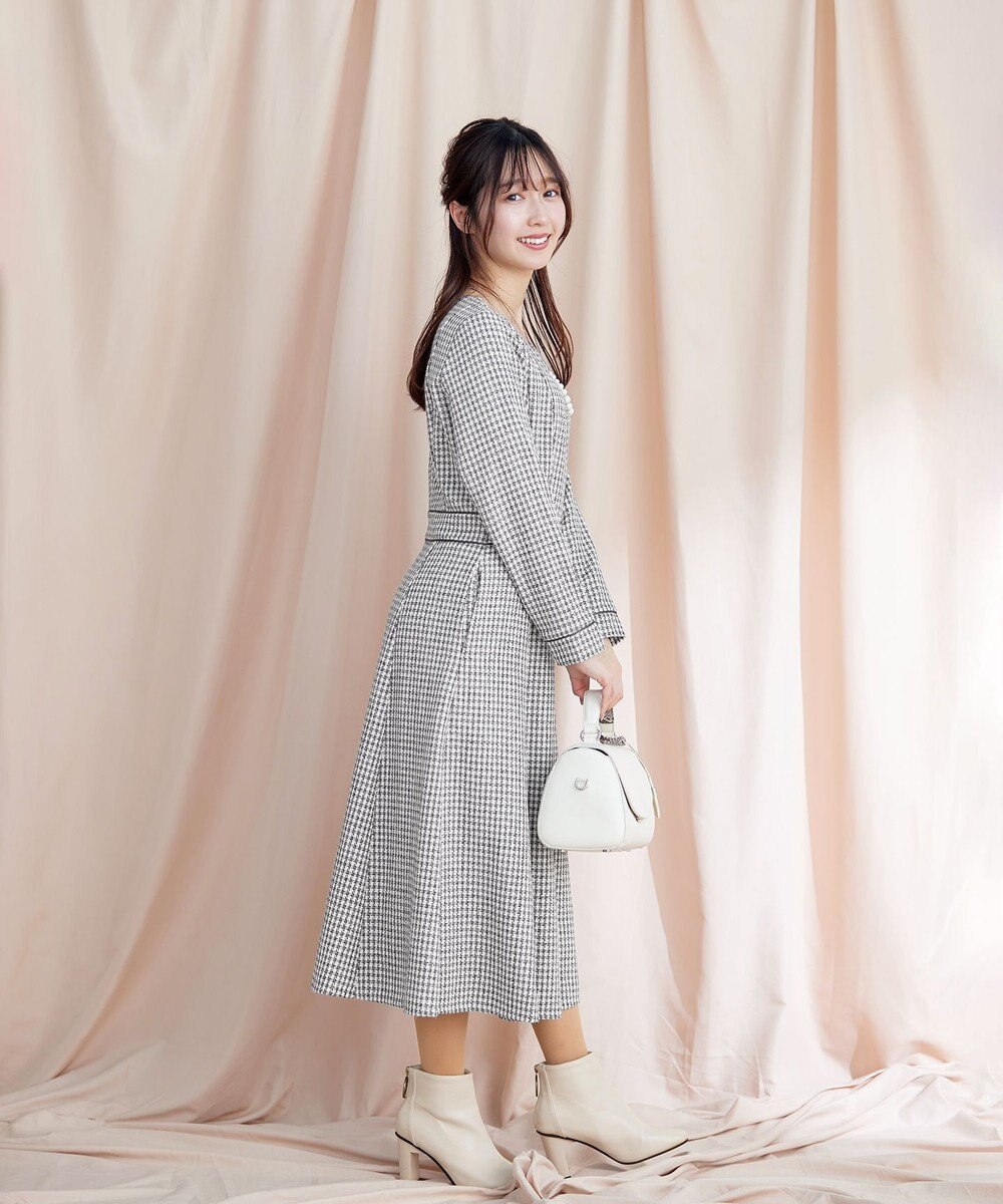 Tiaclasse 【洗える】ツイード配色フレアワンピース 