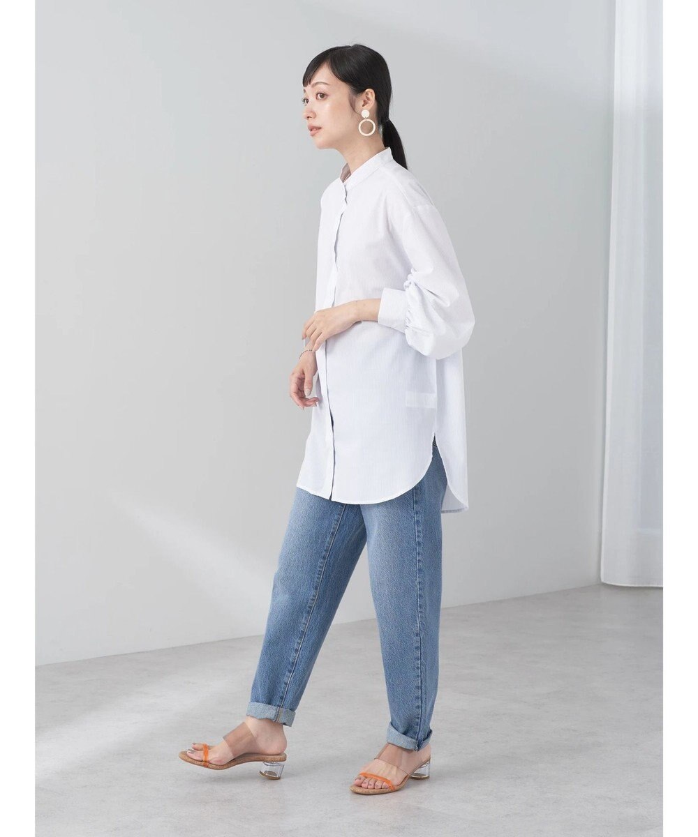 earth music&ecology バンドカラーストライプシャツ 