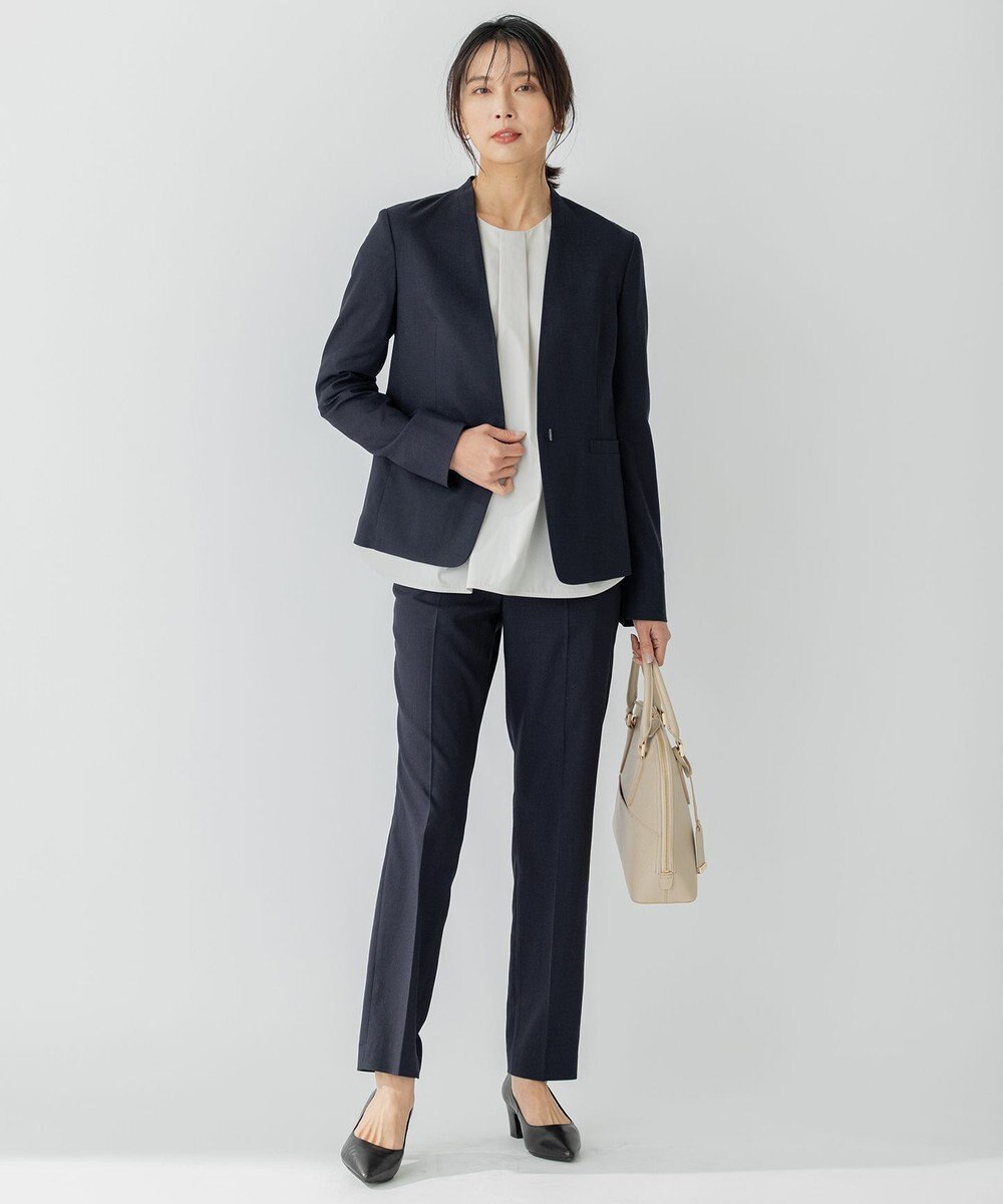 23区 【セットアップ対応/洗える】アイアスマットストレッチ ノーカラー ジャケット 