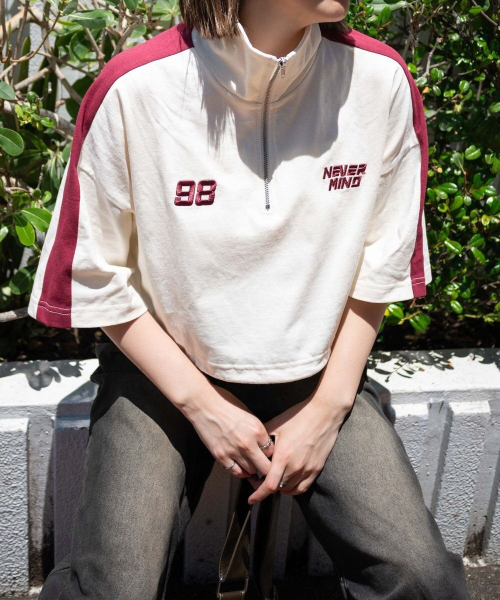 WEGO 刺繍ハーフジップT 