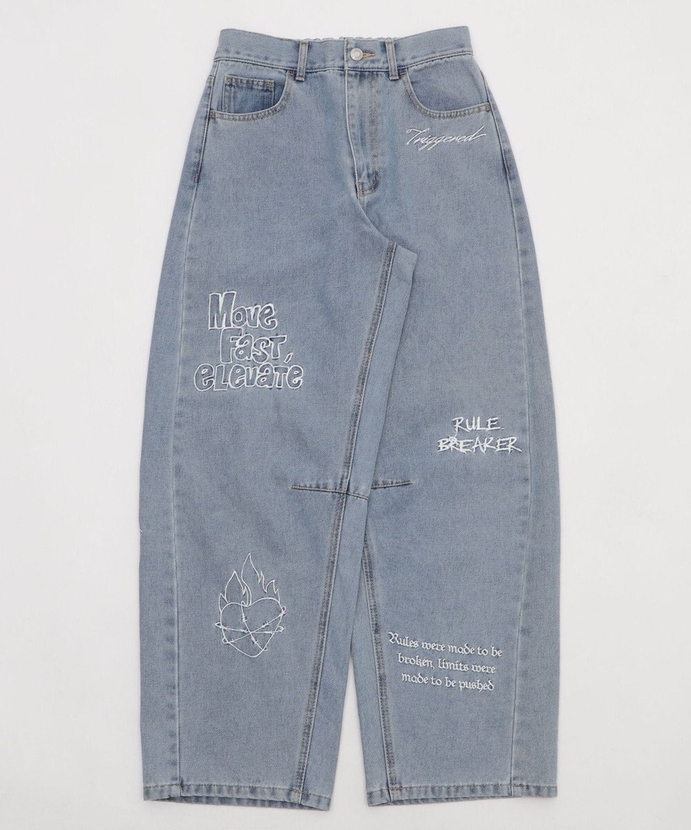 WEGO 刺繍ロゴバレルレッグパンツ 