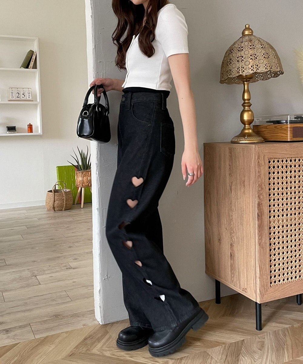 WEGO 【MLサイズ展開】ハートサイドラインストレートパンツ 