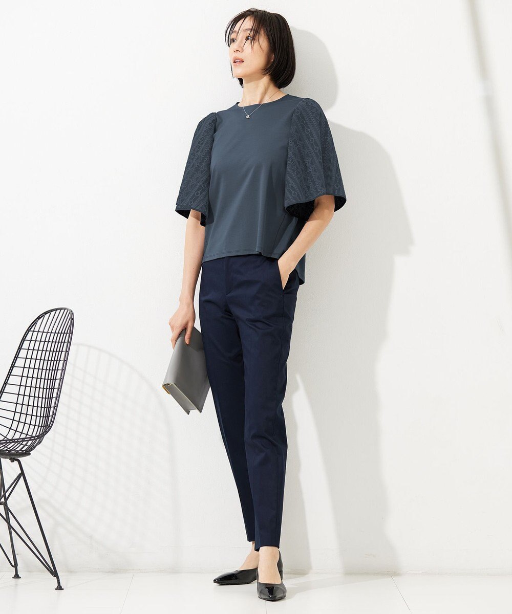 自由区 【接触冷感・洗える】コットンサテンストレッチテーパード パンツ 