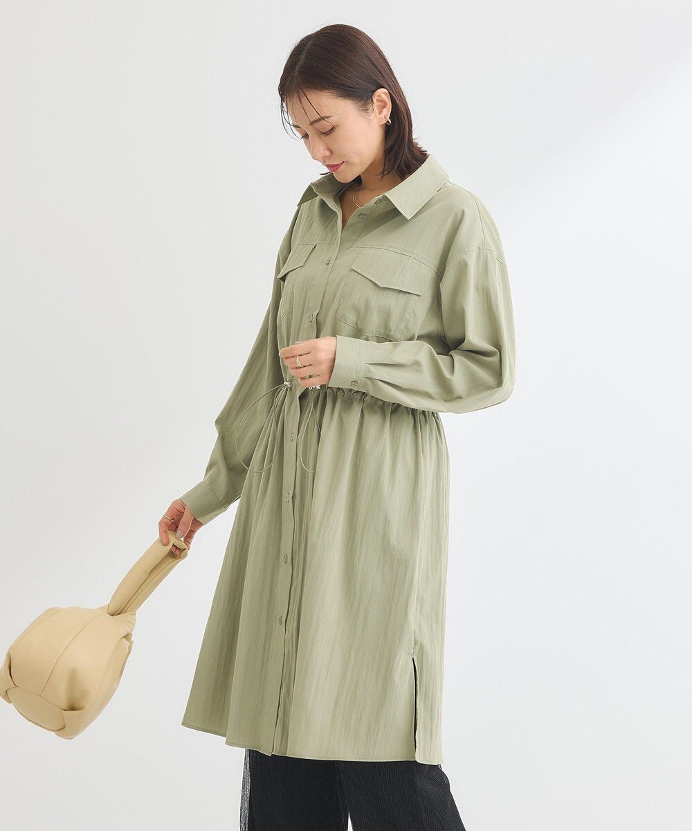 Green Parks ミディ丈ミリタリーシャツワンピース 
