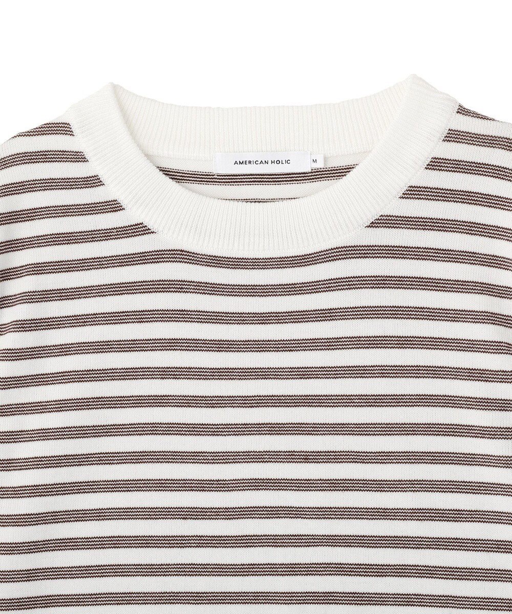 AMERICAN HOLIC ボーダーハーフスリーブニットプルオーバー 