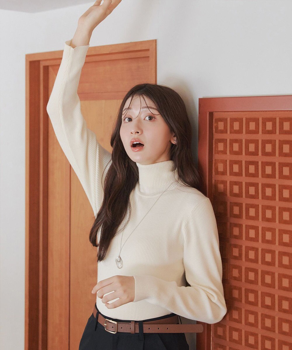 Tiaclasse L 【新色追加・洗える】リブタートルニット 