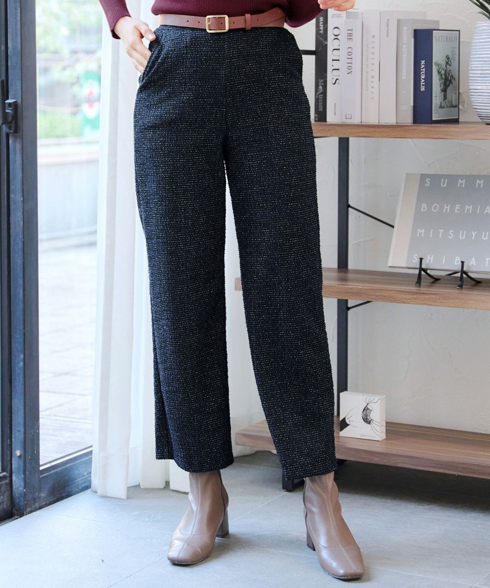 Tiaclasse ラメツイードワイドストレートパンツ 