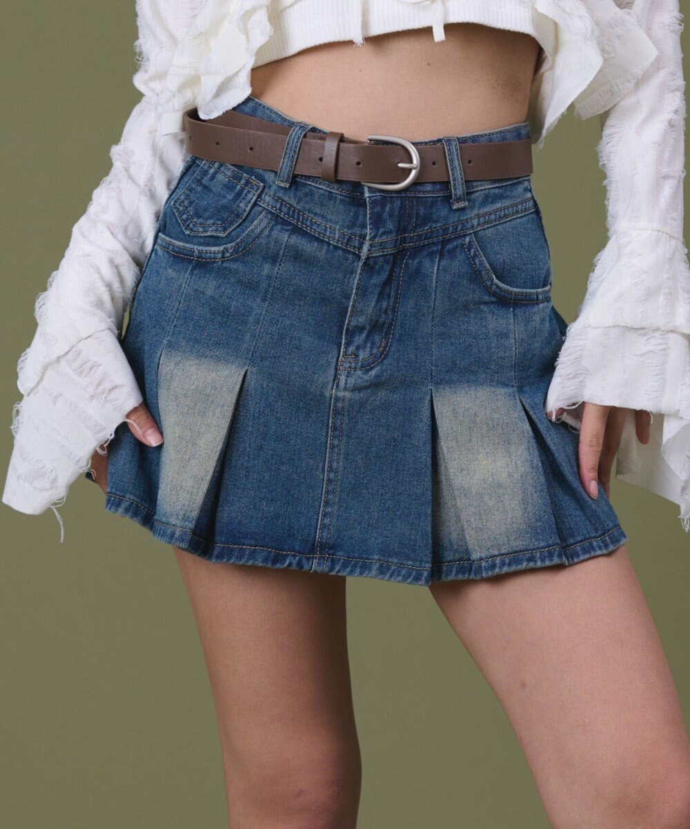 WEGO タックプリーツデニムミニスカパン 